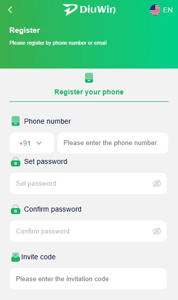 Diuwin game registration page
